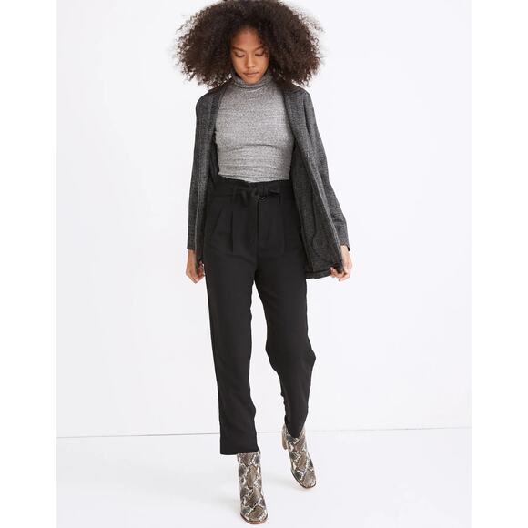 Madewell Drapey Paperbag Pants Black Pleated Button Front Zip High Rise Sz 6 - Picture 7 of 11